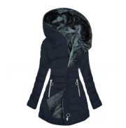 Women's Plush Hooded Mid-length Oblique Zipper Cotton-padded Coat — Dark Green - Image 15