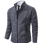 Men's Solid Color Stand Collar Cardigan Sweaters Coat — Dark Gray2