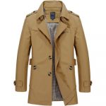 Men's casual jacket mid-length trench coat — Dark khaki