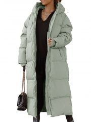 Hooded Solid Color Long Casual Zip Coat — Army Green - Image 6