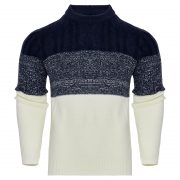 Men's Casual Color Block Long Sleeve Cable Knit Pullover Sweater — Blue - Image 2