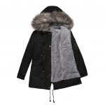 Parka Cotton-padded Coat Mid-length Hooded — Black