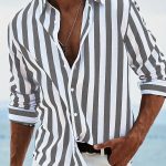 Men's Yarn-dyed Striped Casual Loose Long-sleeved Shirt — HDCS05 Dark Gray