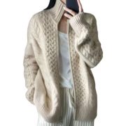 Women's Fashion Loose High Collar Short Knitted Cardigan — Beige - Image 5
