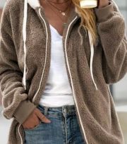 Women's Fashion Loose Thick Plush Hooded Jacket — Light Green - Image 9