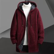 Fall Winter Men Fleece-lined Mid-length Zipper Hooded Sweater Cardigan — Dark Gray - Image 3