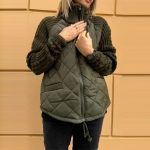 Winter Stand Collar Cotton Jacket With Pockets Fashion Knitted Stitching Zipper Coat Warm Tops For Women Clothing — Army Green