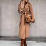 Woolen Coat Simple Fashion V-neck Lace Up Long Coat For Women — Khaki