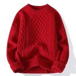 Autumn And Winter New Men's Twist Sweater Casual Round Neck Pullover Top — Red round neck