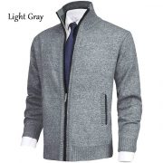 Men's Solid Color Stand Collar Cardigan Sweaters Coat — Wine Red - Image 13