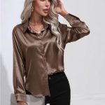 One Button Satin Shirt Temperament Long Sleeve Shirt — Camel