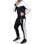 Men's Hooded Color Block Casual Cardigan Set — White