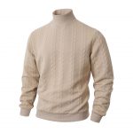 Knitted Solid Color Men's Fashion Jacquard High Collar Warm Sweater — Khaki