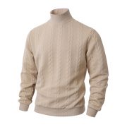Knitted Solid Color Men's Fashion Jacquard High Collar Warm Sweater — Khaki