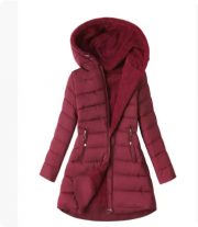 Women's Plush Hooded Mid-length Oblique Zipper Cotton-padded Coat — Dark Green - Image 16