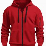 Zipper Hooded Sweatshirt Men's Sports Casual Cardigan Coat — Red