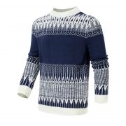 Men's Crewneck Pullover Sweater Unisex Fair Isle Long Sleeve Knitted Sweater — White - Image 5