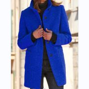 Fashion Stand Collar Woolen Coat With Pockets Fall Winter Casual Button Outwear For Women Clothing — Red - Image 4
