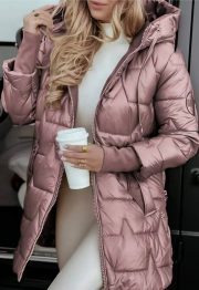 Elegant Winter Hooded Down Jacket Cardigan Coat — Bronze - Image 9