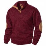 Men's Stand Collar Knitted Joint Stitching Casual Jacquard Cardigan Sweater — Wine Red