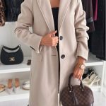 Lapel Single-breasted Wool Coat Winter Long Sleeve Solid Color Long Jacket Women Clothing — Khaki