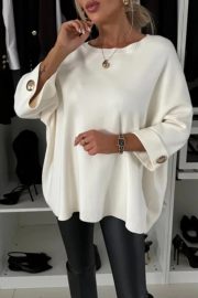Women's New Solid Color Round Neck Shirt With Half Sleeve Knit Casual Top — White