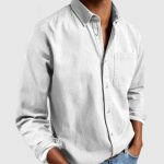 Men's Shirt New Long Sleeve Lapel — White