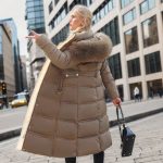 Winter Slim Long Jacket With Fur Hood And Belt Fashion Solid Hooded Coat Warm Clothing For Women — Brown With Smooth Color