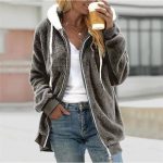 Women's Fashion Loose Thick Plush Hooded Jacket — Dark Gray