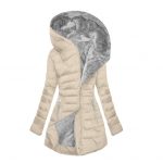 Women's Plush Hooded Mid-length Oblique Zipper Cotton-padded Coat — Apricot