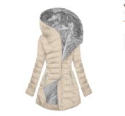 Women's Plush Hooded Mid-length Oblique Zipper Cotton-padded Coat — Dark Green - Image 9