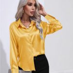 One Button Satin Shirt Temperament Long Sleeve Shirt — Lemon yellow