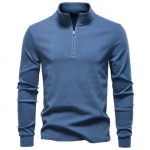 Men's Knitwear Top Half Zipper — Denim Blue