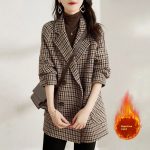 Suit Collar Houndstooth Woolen Coat Woman — Quilted
