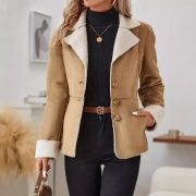 Casual Fashion Cold-proof Warm Fur Integrated Lapel Pocket Jacket — Black - Image 2