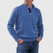Men's Stand Collar Zipper Sweater Winter Fashion Solid Color Long Sleeve Knitted Top Clothing — Dark Purple - Image 9