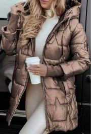 Elegant Winter Hooded Down Jacket Cardigan Coat — Bronze