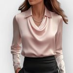 Collared Long-Sleeve Shirts Fashion Commuter Solid Color Blouse Casual Business Tops Women's Clothing — Pink