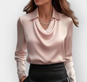 Collared Long-Sleeve Shirts Fashion Commuter Solid Color Blouse Casual Business Tops Women's Clothing — Grey - Image 11