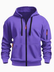 Zipper Hooded Sweatshirt Men's Sports Casual Cardigan Coat — Purple