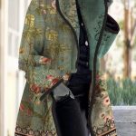 Women's Large Lapel Digital Printing Woolen Coat — Green