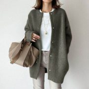 Japanese And Korean Light Mature Woman Long-sleeved Coat Super Soft Woolen — Beige Color Woolen - Image 9