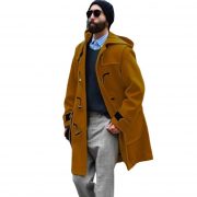 Retro Horn Button Hooded Woolen Trench Coat Men — Green - Image 6