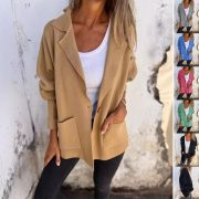 Casual Lapel Jacket With Pockets Fashion Versatile Long Sleeve Outwear Tops Coat For Womens Clothing — Emerald green - Image 2