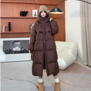 Padded Down Jacket Female Long Below The Knee — Khaki - Image 5