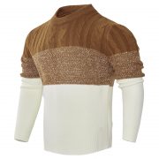 Men's Casual Color Block Long Sleeve Cable Knit Pullover Sweater — Blue - Image 7