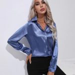 One Button Satin Shirt Temperament Long Sleeve Shirt — Sapphire Blue