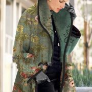 Women's Large Lapel Digital Printing Woolen Coat — Black - Image 2