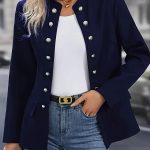 Winter Fashion Solid Color Stand Collar Double Breasted Cardigan Jacket — Dark Blue