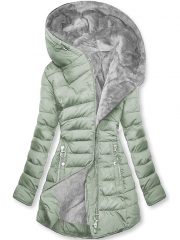 Women's Plush Hooded Mid-length Oblique Zipper Cotton-padded Coat — Dark Green - Image 2